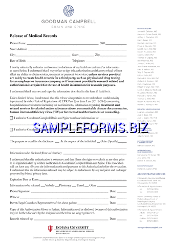 Indiana Medical Records Release Form 2 pdf free